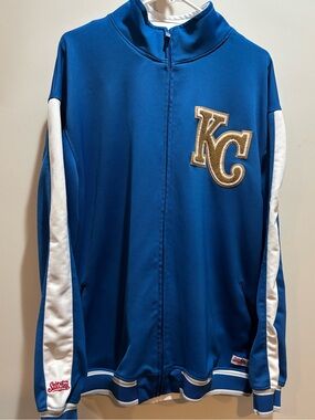 Stitches Blue and White KC Patch Track Jacket vintage carpet logo